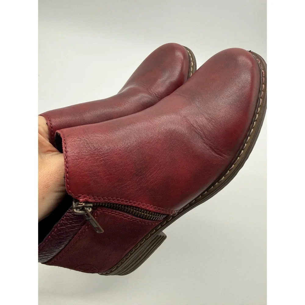 Rieker Antistress Burgundy Leather Suede Ankle Boots Side Zip Womens 39 Burgundy